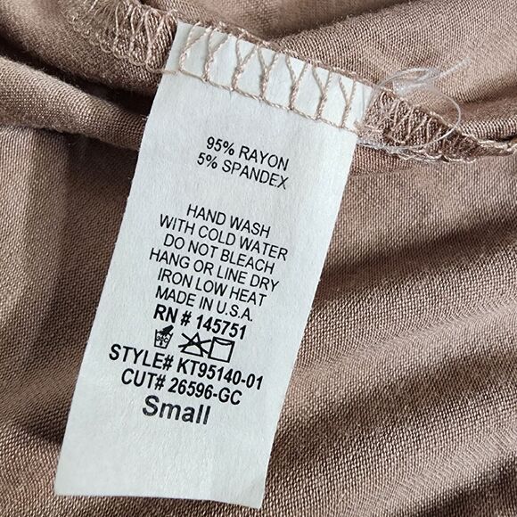 Talulah Womens Top Small Tan Short Cap Sleeve Round Neck Casual Pocket Band Hem - Picture 8 of 8